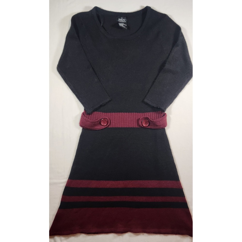 Y2k Guilty Knitwear Womens Black Burgundy Button Sweater Dress whimsigoth